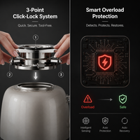Triturador de Residuos de Alimentos Silencioso de Acero Inoxidable de 1HP BLDC con Limpieza Automática para Debajo del Fregadero, Alimentación Continua para Cocina