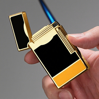 Briquet à cigare en métal de luxe, coupe-vent, avec logo personnalisé, boîte cadeau, utilisation en extérieur, rechargeable au butane