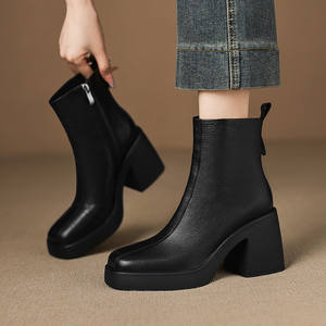 Zapatos de Tacón Medio Grueso, Hechos a Mano, con Punta Cuadrada, de Color Sólido, Elegantes, Antideslizantes, Impermeables, Retro, Casuales y a la Moda - Product Image 5