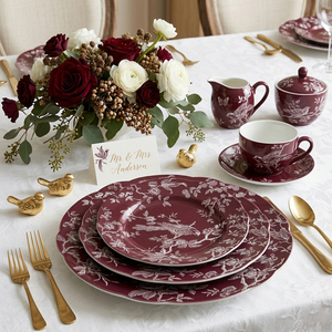 Platos de Cerámica Vintage Chic con Diseño Botánico, Vajilla de Porcelana Fina con Borde Ondulado para Bodas, Eventos, Banquetes y Catering - Product Image 6