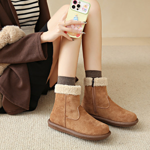 Bottines Chukka pour femmes en daim à bout rond, à lacets, doublure en fourrure, bottines d'hiver chaudes et confortables, semelle en caoutchouc - Product Image 4