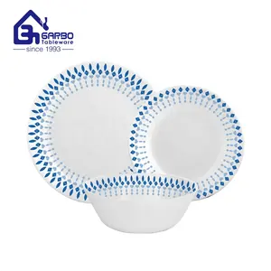 Nordic European Style Durable White Opal Glass Dishes Microwave Safe Round Dinnerware 18Pcs set for 6 People