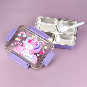 4 Compartments Bento Cartoon Design Leak-Proof 800ml Stainless Steel <strong>Lunch</strong> Container with Divider and Lids <strong>Lunch</strong> <strong>Box</strong> for Kids - Product Image 3