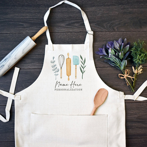 Delantal de Lino y Algodón Personalizado con Estampado, Delantal de Cocina Bordado para Mujer Adulta, Accesorio de Cocina con Patrón de Lino Puro - Product Image 2