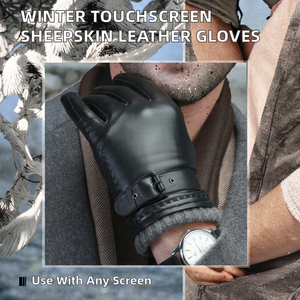 Gants de cyclisme pour hommes, en cuir, doublure polaire respirante, compatibles écran tactile, pour le sport quotidien et les activités de plein air, printemps et automne, style basique et abordable. - Product Image 2