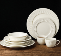 Service de vaisselle en céramique rétro gaufrée, compatible lave-vaisselle, pour hôtels – Vaisselle de luxe léger pour fruits, poisson et plats occidentaux