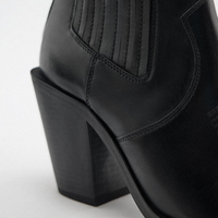 Bottines de cow-boy en cuir véritable noir sur mesure pour femmes, talons hauts de haute qualité, à enfiler, bout fermé, talons épais, hauteur accrue