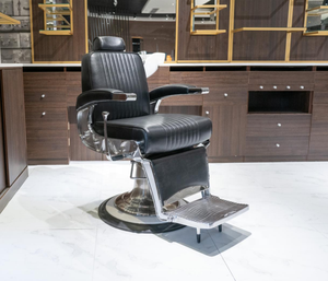Sillón de Barbería de Cuero Sintético, Altura Ajustable, Bomba Hidráulica, Diseño Industrial, Base Redonda, Muebles de Salón, Uso Comercial - Product Image 1