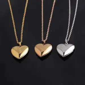 Custom Fashion Stainless Steel Smooth Open DIY Photo Album Frame Heart pendant Choker Necklace Jewelry