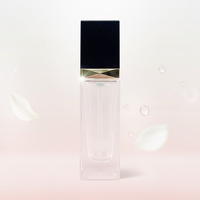 Flacon en verre rectangulaire transparent de 30 ml avec bouchons en plastique et pulvérisateur à pompe, diffuseur à bâtonnets, pour sérum, liquide, parfum, doré, scintillant, pour soins de la peau