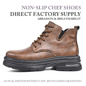 Chaussures de Chef CHUDUN mi-mollet en cuir microfibre, à lacets, à semelle épaisse, imperméables, respirantes, antidérapantes, résistantes à l'huile, pour la restauration et les cantines - Product Image 1