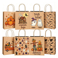 Sac en papier personnalisé avec logo pour maison hantée, motif château effrayant, sac en papier kraft recyclable avec poignée pour fête, vente en gros