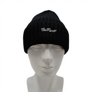 Black Knit Beanie Hat with Embroidery Logo Unisex <b>Winter</b> <b>Cap</b> Casual Style for Adults 56-58CM Head Circumference - Product Image 1