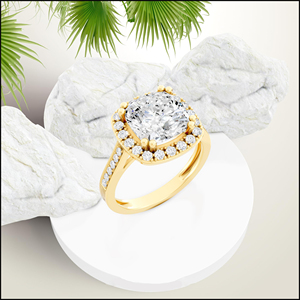 Anillo de compromiso SGARIT personalizado de oro de 14K para mujer con diamante de corte cojín cultivado en laboratorio, halo de diamantes pavé, estilo de lujo. - Product Image 5
