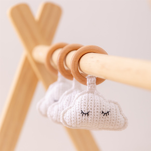 Accessoires de pendentif pour attache-sucette de tapis de jeu pour bébé, faits main, en laine, anneau en bois, crochet, motif nuage souriant, pour cadeau DIY - Product Image 4