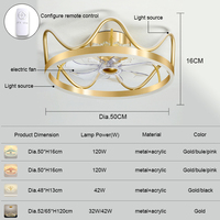Nordique or moderne luxe couronne silencieux ventilateur lumière fantaisie caché Transparent lame cristal encastré ventilateur de plafond avec lumière LED
