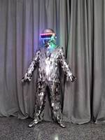 Adulte danseur Cosplay scène Performance porter réfléchissant vêtements de sécurité miroir argent paillettes Robot Costume Costume pour fête Rave