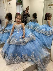 Vestido <span class=keywords><strong>de</strong></span> niña <span class=keywords><strong>de</strong></span> flores <span class=keywords><strong>de</strong></span> noche brillante azul claro Apliques <span class=keywords><strong>de</strong></span> encaje <span class=keywords><strong>Primera</strong></span> Comunión cumpleaños fiesta <span class=keywords><strong>de</strong></span> graduación traje <span class=keywords><strong>de</strong></span> princesa personalizado - Product Image 6