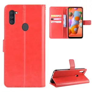 Jmax Crazy Horse lật PU da ví điện thoại di động Cover quay lại trường hợp mềm TPU cho Samsung Galaxy M 10 11 21 30 31 32 50 51 S 2021