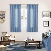Rideaux unis en polyester denim bleu lin, semi-transparents, filtrant la lumière, à passe-tringle, pour chambre à coucher, pour fenêtre courte