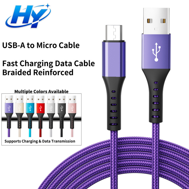 Wholesale USB a to Micro USB Nylon Braided Cable Reinforced Connector Custom Logo Micro USB Charging Data Cable