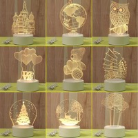 Lampe visuelle créative 3D en acrylique, veilleuse USB 3 couleurs avec logo de dessin, veilleuse décorative pour enfant