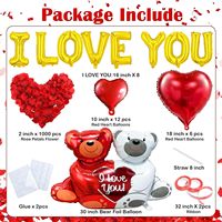 Coeur romantique tenant des ballons de fête d'ours en aluminium décor de pétale de rose pour la proposition de fiançailles anniversaire de la saint-valentin