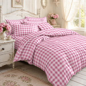 Juego de Ropa de Cama Rosa a Cuadros de Poliéster 100% de 100 Hilos, con Funda Nórdica, para Envío Directo a la UE, 3 Piezas, en Stock en Polonia - Product Image 5