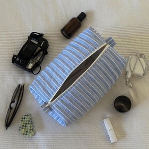 Large Striped Cotton Eco-Friendly Cosmetic Bags Custom Portable Quilted Makeup Organizer Pouch Travel Zipper <b>Storage</b> for - Product Image 2