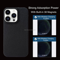 Haute qualité couche supérieure Crowhide demi-couverture étui magnétique sans fil charge étui de téléphone en cuir véritable pour Iphone 15 13 14Pro Max