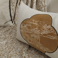 Housse de coussin carrée en lin beige et blanc tuftée avec pompons, style bohème et campagnard, pour canapé, lit et décoration intérieure