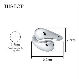 Bague Cocktail JUSTOP en Acier Inoxydable Plaqué Rhodium, Design Moderne, 2,7 cm, Unisexe, Bijou Quotidien, Cadeau - Product Image 4