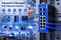 Switch PoE Industri Din-Rail 8 Port 10/100/1000M Terkelola Lapisan 3 dengan 4 Port Uplink SFP 1000M, Input 44-57VDC