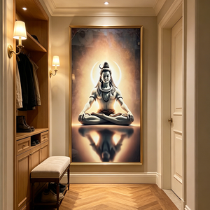 Tableau mural encadré en gros avec paillettes, Tête de Bouddha dorée, Nuage turquoise, Zen, Religieux, Impression HD, Peinture sur porcelaine cristalline, Décoration LED pour la maison - Product Image 5