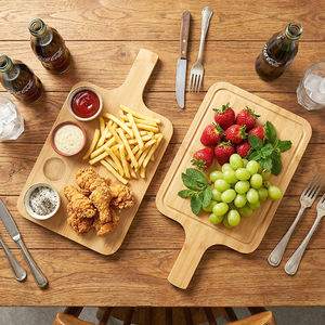 <span class=keywords><strong>Planche</strong></span> à <span class=keywords><strong>charcuterie</strong></span> fonctionnelle en bambou à 3 compartiments avec poignée, grand plateau de service pour des réceptions à la maison bien organisées - Product Image 2