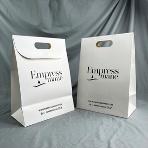 White Die Cut Handle Paper Shopping Bag, Custom Printed Punch Hole Handle Paper Gift Bag For Hair Brand Packaging - Product Image 5