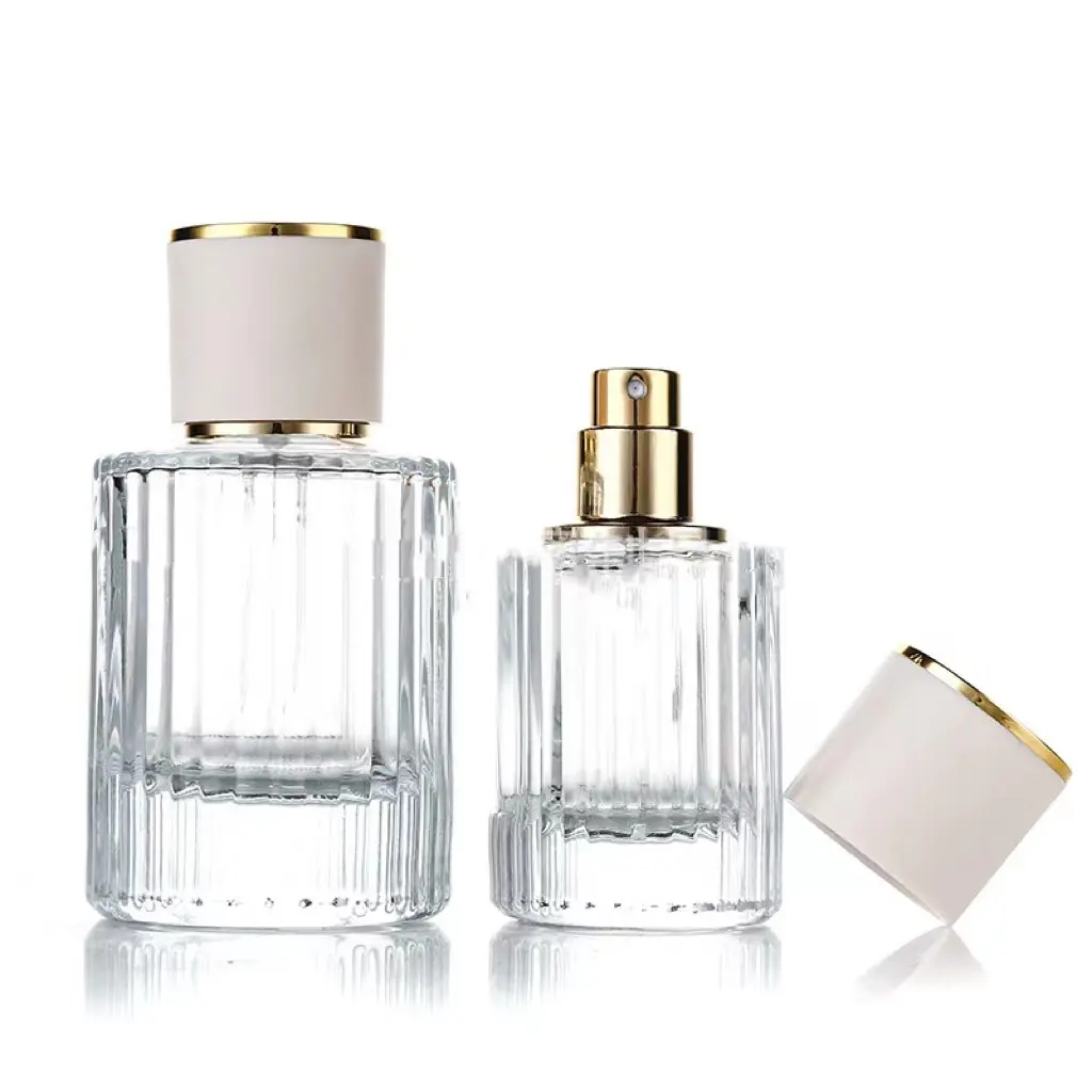 Fancy Luxe 30Ml 50Ml Speciale Streep Ronde Vormige Vrouw Glas Parfum Fles Schroef Spray Top