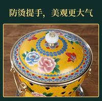 Deyanhaohuo Ensemble de cuisson en émail pour fondue, motif cloisonné, poignée dorée, fond en cuivre antiadhésif, résistant à la chaleur, durable, individuel