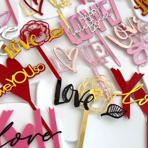 Decorazione per Torta in Acrilico per San Valentino, Doppio <span class=keywords><strong>Amore</strong></span>, Topper per Torta Nuziale e Dessert - Product Image 2