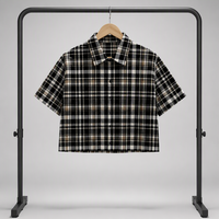 Kemeja Pria Kasual Lengan Pendek Vintage Bahan Katun 100% Bernapas Kerah Kotak Kancing Tunggal Produsen OEM ODM Musim Semi