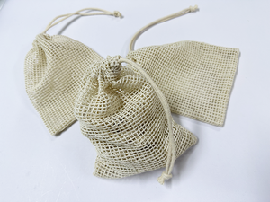 كيس شبكي قطني أنيق قابل لإعادة الاستخدام للصابون، برباط، قابل لإعادة التدوير، محمول وصديق للبيئة، مقاس 10×20 سم، للتسوق وحمل الفواكه والخضروات - Product Image 6