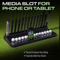 Support de club de golf en bois de qualité supérieure, organisateur d'affichage pour 14 clubs avec rangement pour balles et fente pour téléphone et tablette pour simulateurs de golf