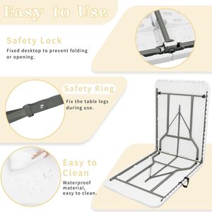 Mesa de Camping Ligera de 6 Pies, Plegable, Portátil, Rectangular, para Exteriores, con Patas de Acero, Plegable por la Mitad, con Asa de Transporte - Product Image 4