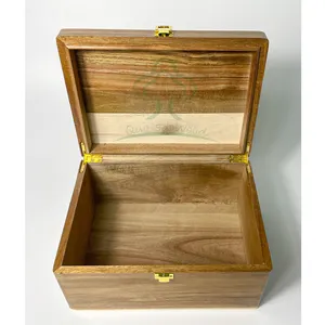 Luxury Acacia Wood Keepsake Box Small Deluxe Square Gift Box Wooden Treasure Box With Lock