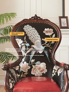 American Solid Wood Antique French Style High-end Leisure Sofa <strong>Chair</strong> with Backrest for Bedroom Living Room Villa - Product Image 3