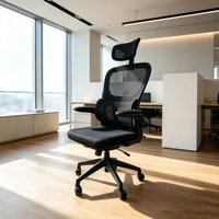 Chaise de bureau ergonomique à dossier haut en maille avec appui-tête réglable, support indépendant, accoudoirs relevables et pivotants pour ordinateur