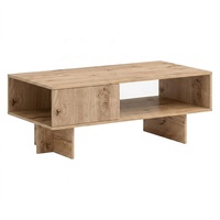 Table basse rectangulaire en bois de chêne au design minimaliste et épuré avec étagère de rangement pour salon