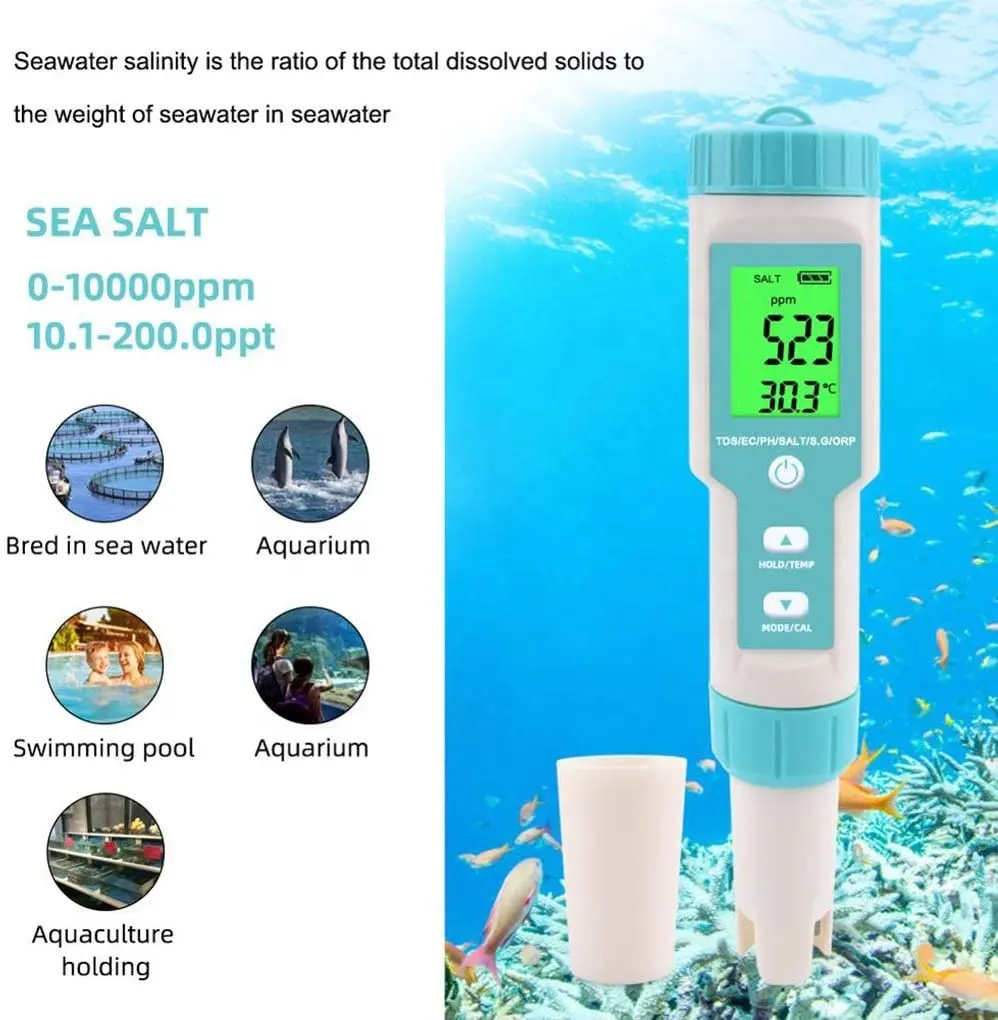 7in1 PH EC TDS SG ORP Temperature professional domestic saltwater and drinking water quality tester