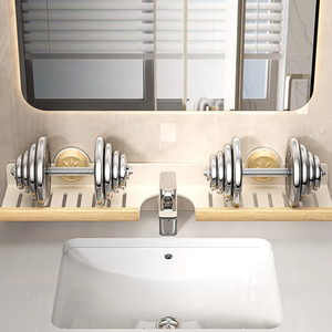 Étagère de salle de bain en bois de noyer à ventouse, sans perçage, amovible, murale, avec drain, organisateur de rangement pour vanité - Product Image 2