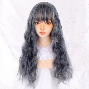 Perruque synthétique de style japonais pour <span class=keywords><strong>femme</strong></span>, cheveux longs bouclés, franges légères, design amincissant le visage, peut être permanentée/teinte, perruque complète ajustable - Product Image 2